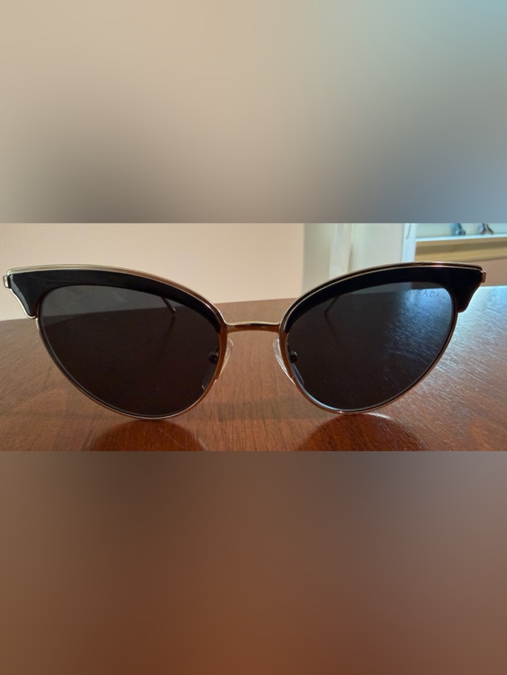 Prada Gold Frame Black Lens Women's Sunglasses - Picture 3 of 7